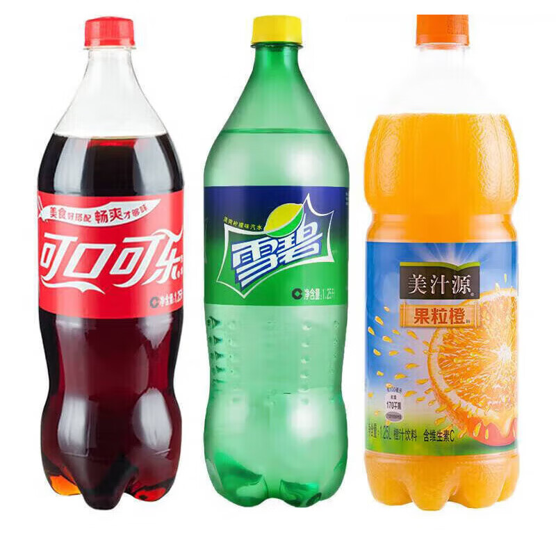 可口可乐（Coca-Cola）雪碧果粒橙美汁源大瓶1.25升瓶装碳酸饮料 6瓶1.25L雪碧